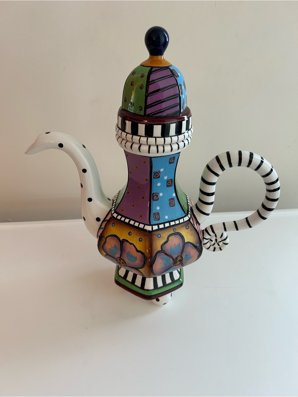 Hand-Painted Multicolor Decorative Ceramic Teapot Sculpture
